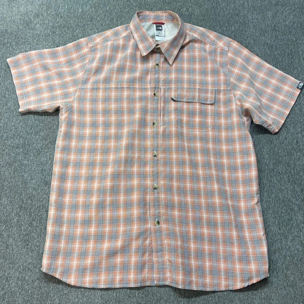 The North Face‎ Mens Orange Plaid Short Sleeve Hiking Button Up Shirt Large